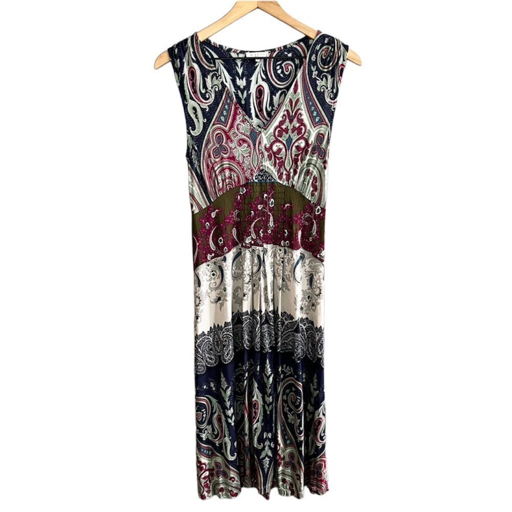 Etro Milano Sleeveless Designer Dress Navy Maroon Paisley Made in Italy Size 44